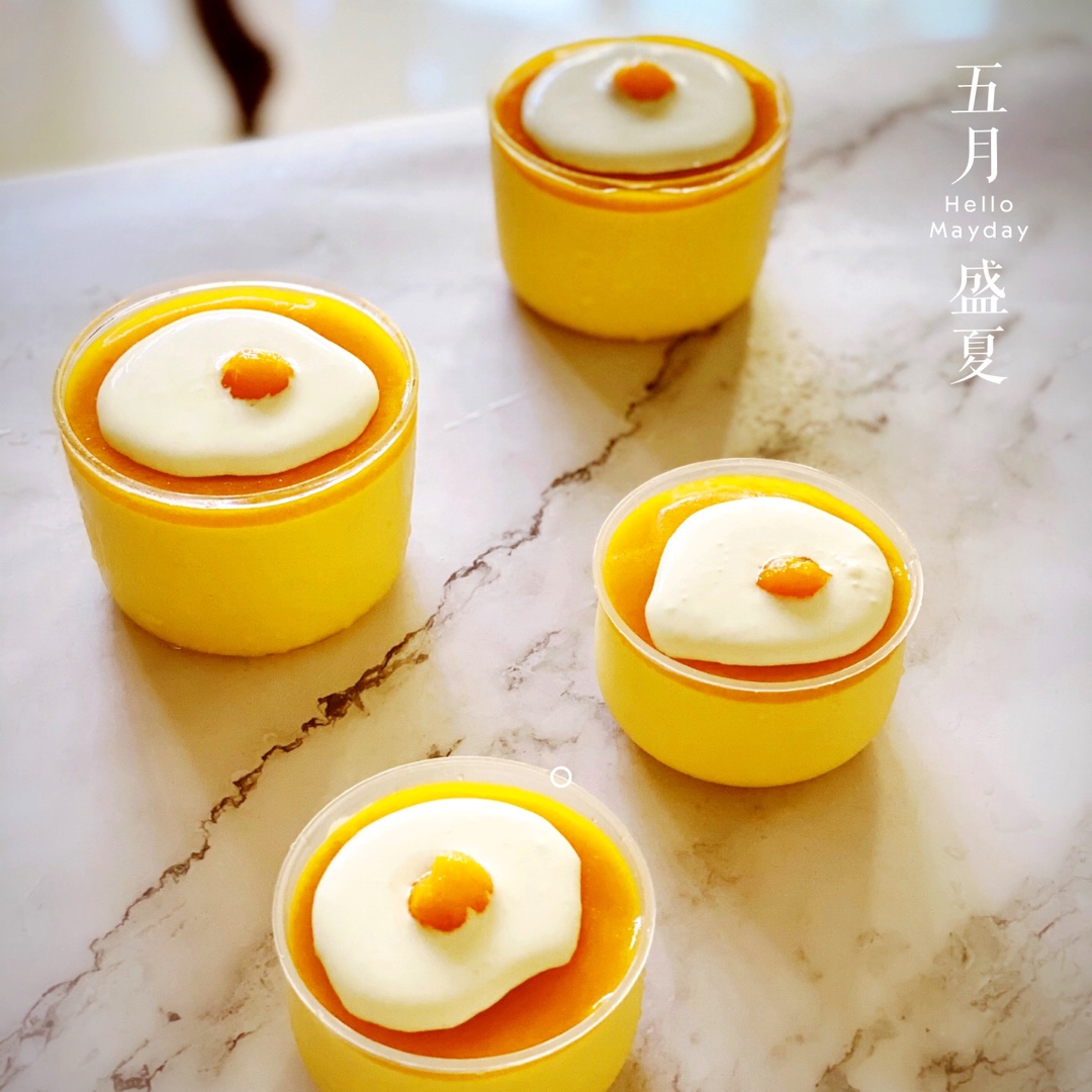 免烤箱🔥夏季小煎蛋芒果酸奶白巧慕斯蛋糕｜高颜值零失败