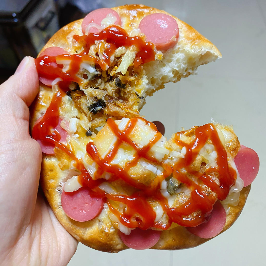 🍕快手简单｜一次发酵｜可可爱爱火腿披萨小面包｜学生早餐