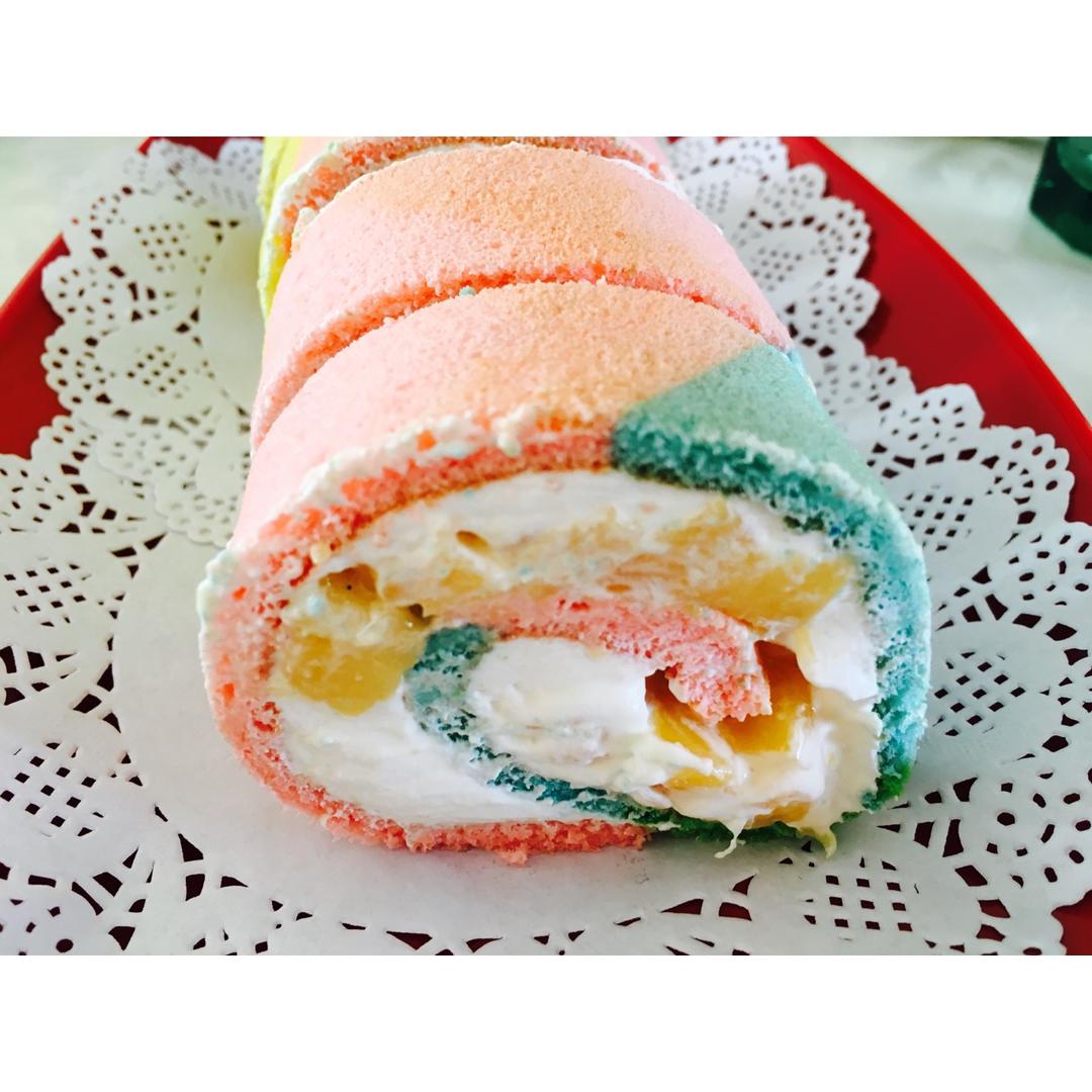五彩斑斓的彩虹蛋糕卷   #皮黑森林#