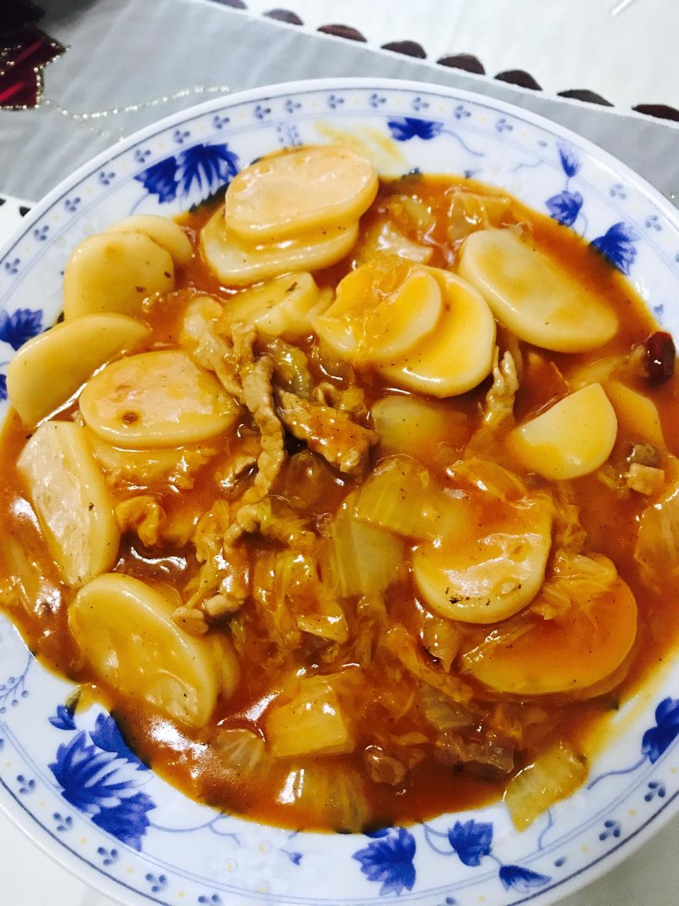 美丽快乐369做的黄芽菜肉丝炒年糕