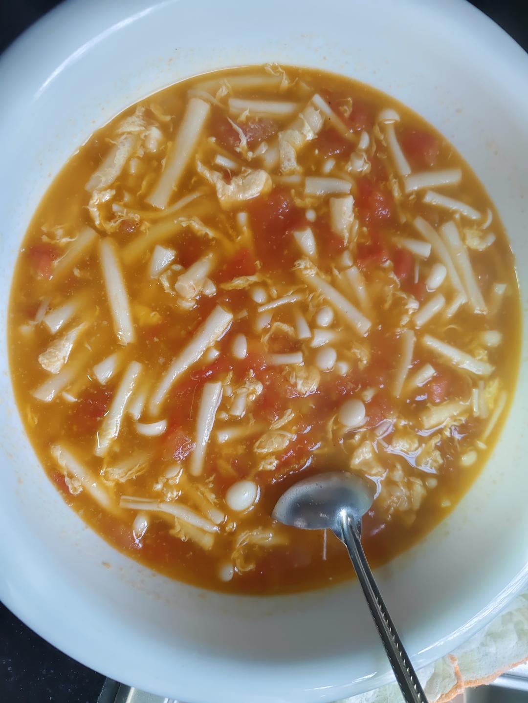 番茄海鲜菇鸡蛋汤羹