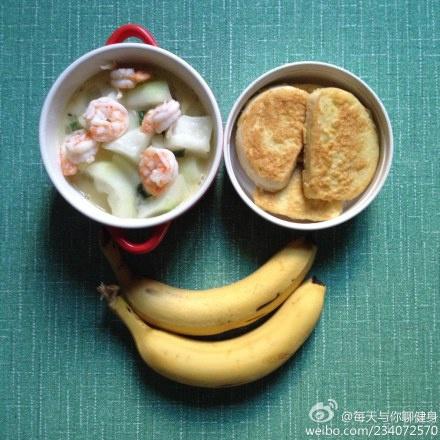 减脂增肌早餐-131114-冬瓜虾仁汤，王岳伦同款煎鸡蛋馒头片，香蕉的做法
