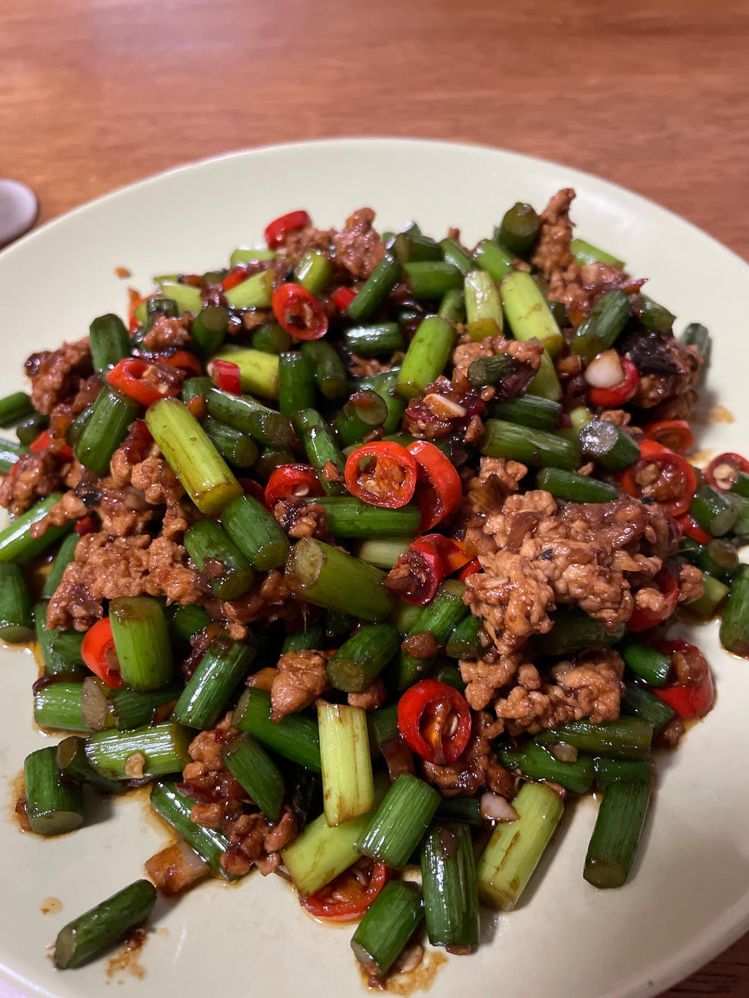 蒜苔炒肉末，三碗米饭都不够吃