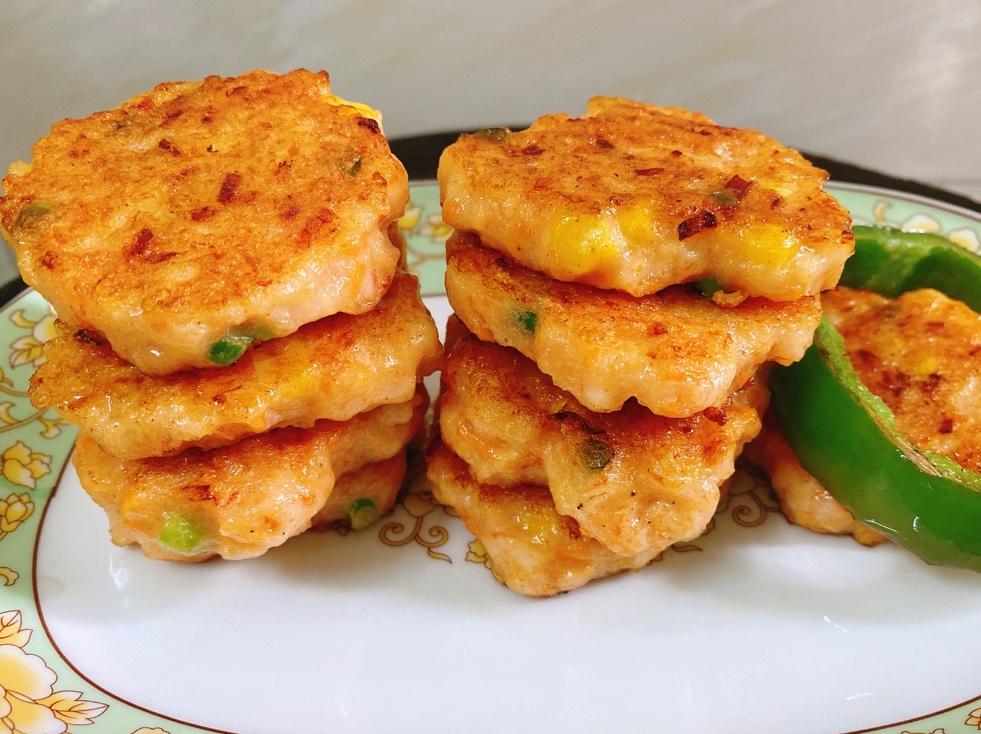 鲜鸡汁五彩虾饼