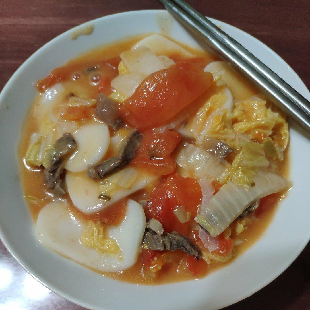 番茄牛肉白菜炒年糕