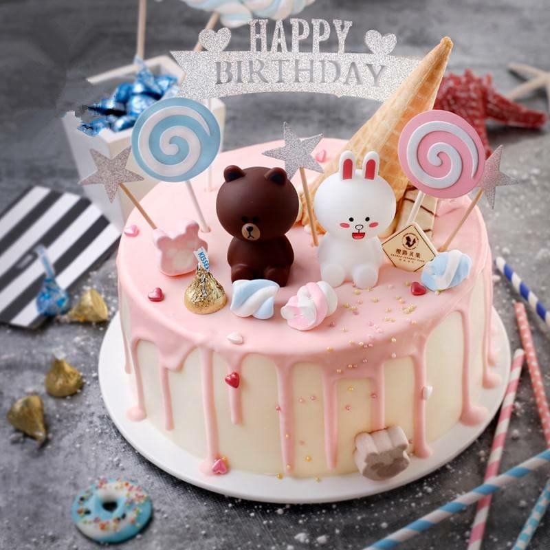 少女心布朗熊可妮兔马卡龙色可爱晕色蛋糕