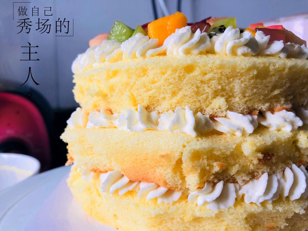 【零失败】不会裱花没关系的水果裸蛋糕 芒果裸蛋糕 完美戚风胚