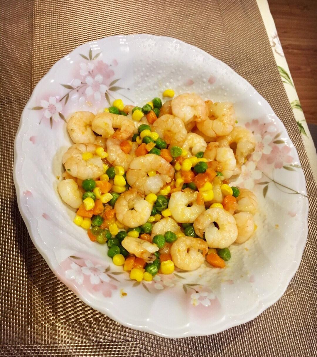 虾仁炒玉米青豆
