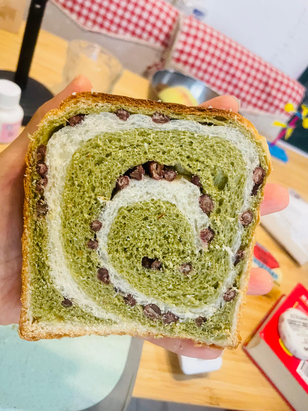 春天的颜色！抹茶红豆吐司！