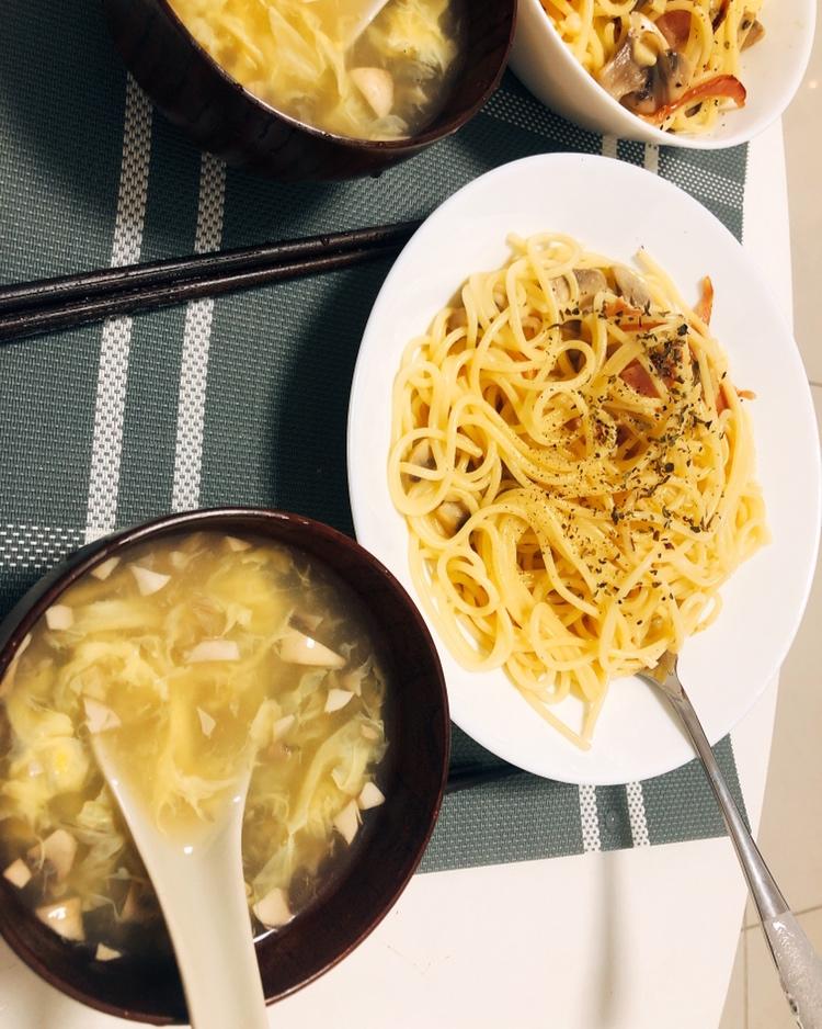 白蘑菇奶油培根意面