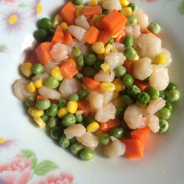 玉米豌豆胡萝卜炒虾仁