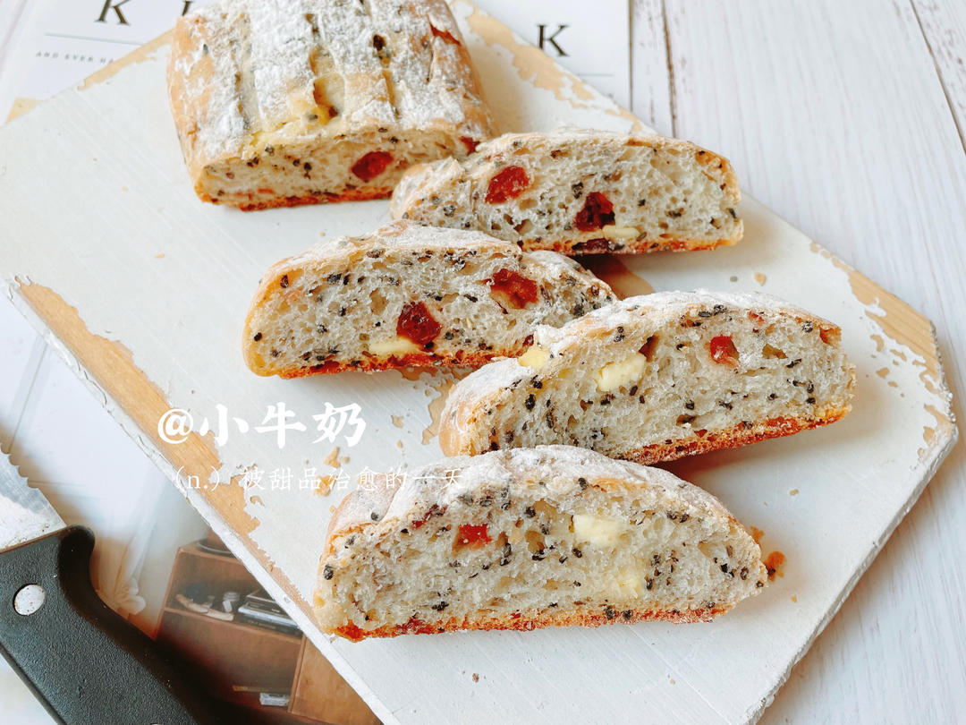 🥖黑芝麻蔓越莓面包｜无油糖无需揉面🉑