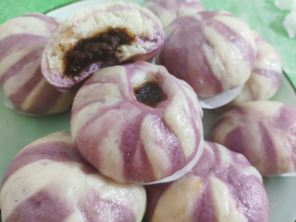 紫薯南瓜双色包子（一次发酵法）的做法