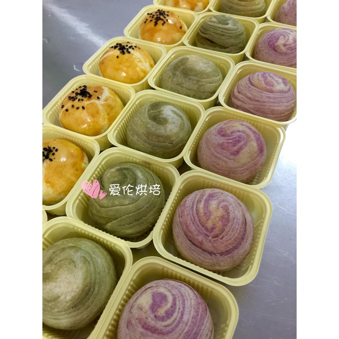 蛋黄酥~紫薯、抹茶、原味~花好月圆，中秋快乐~内附一次做六色蛋黄酥方法~