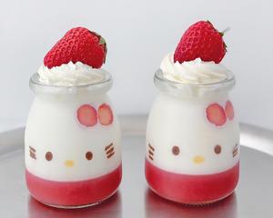 免烤箱❗️Hello Kitty 草莓牛奶布丁🍮Q弹爽滑的做法 步骤9