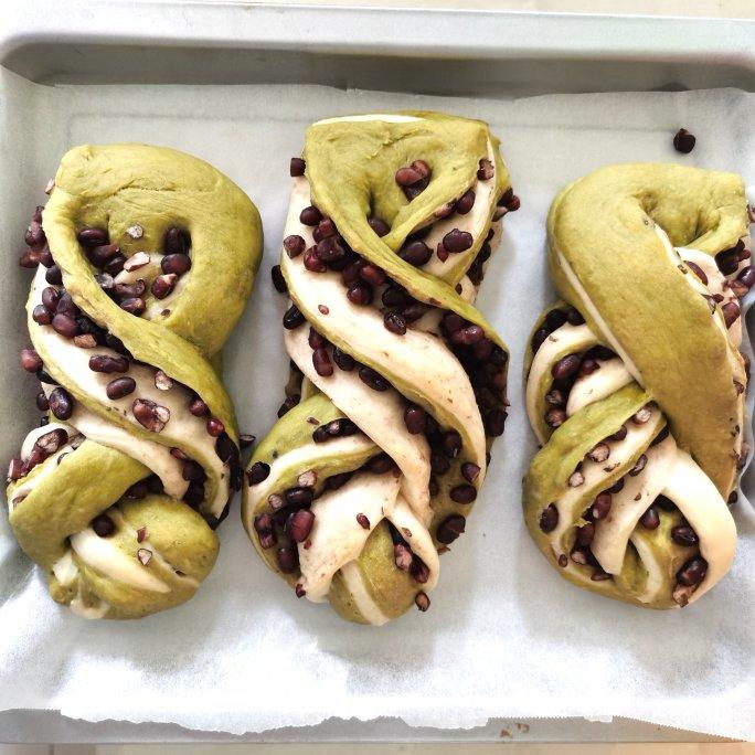 三股辫抹茶红豆面包（懒人版.无黄油.消脂瘦身）