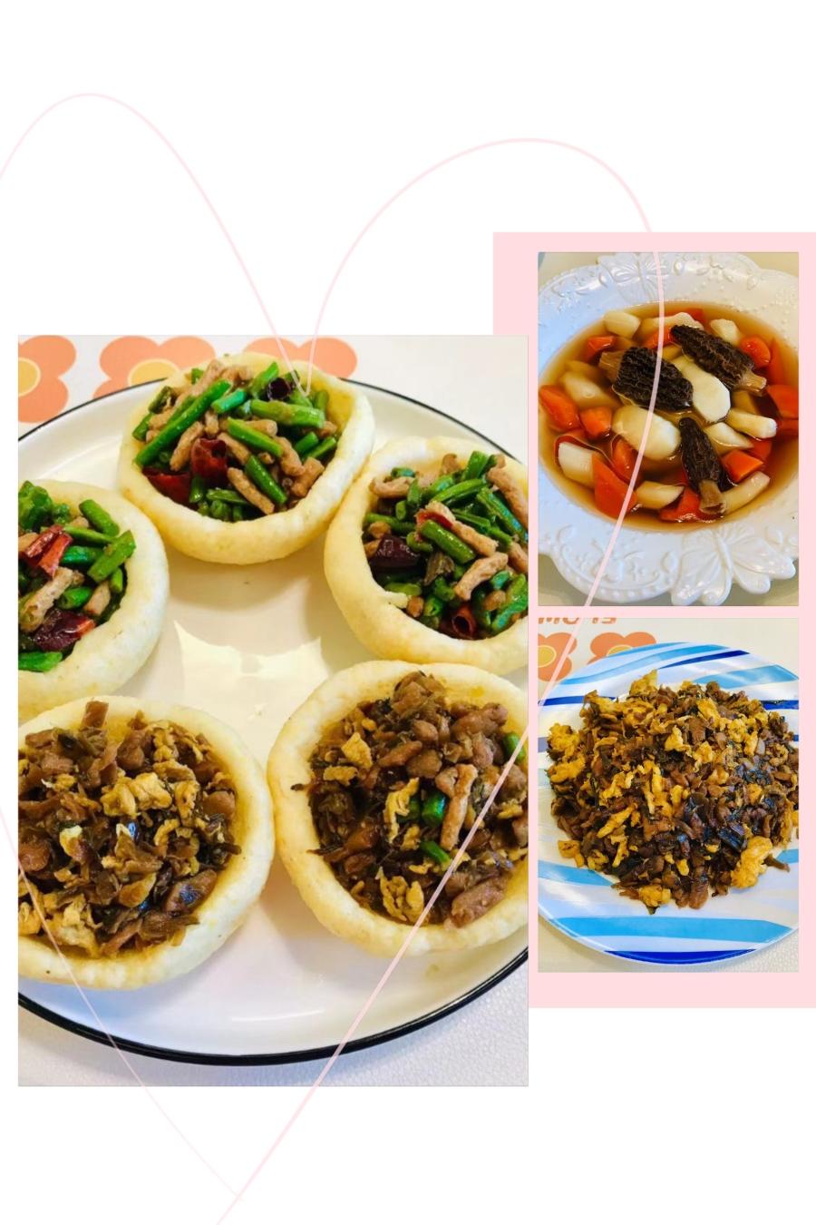 素🉑窝窝头搭配外婆菜，山药羊肚菌汤的做法