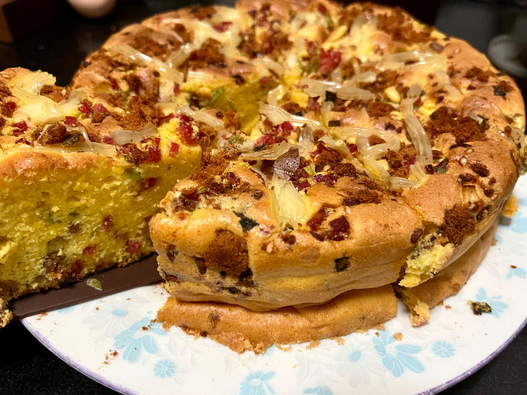 爆浆葱花火腿肉松蛋糕