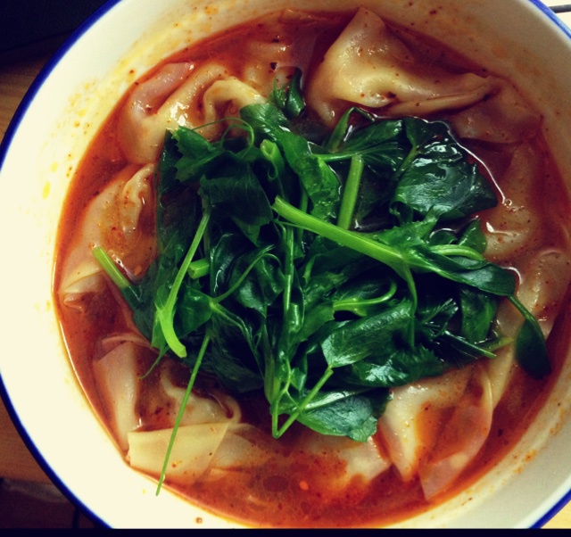 洗心革面重新做人的陈薪做的四川红油抄手