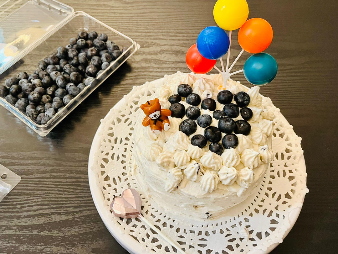 蓝莓奶油蛋糕 生日蛋糕 果酱夹馅（戚风胚版 少糖 无色素）
