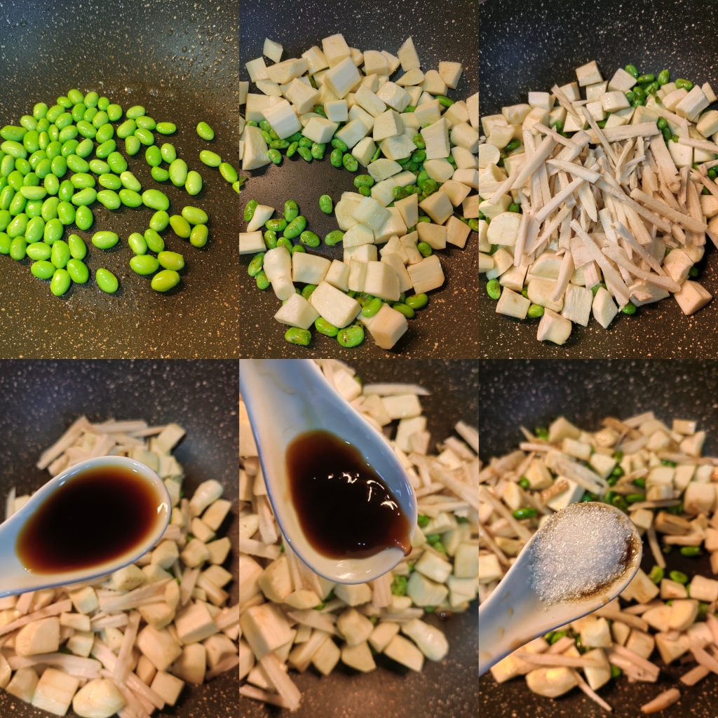茭白焖莲藕毛豆的做法 步骤4