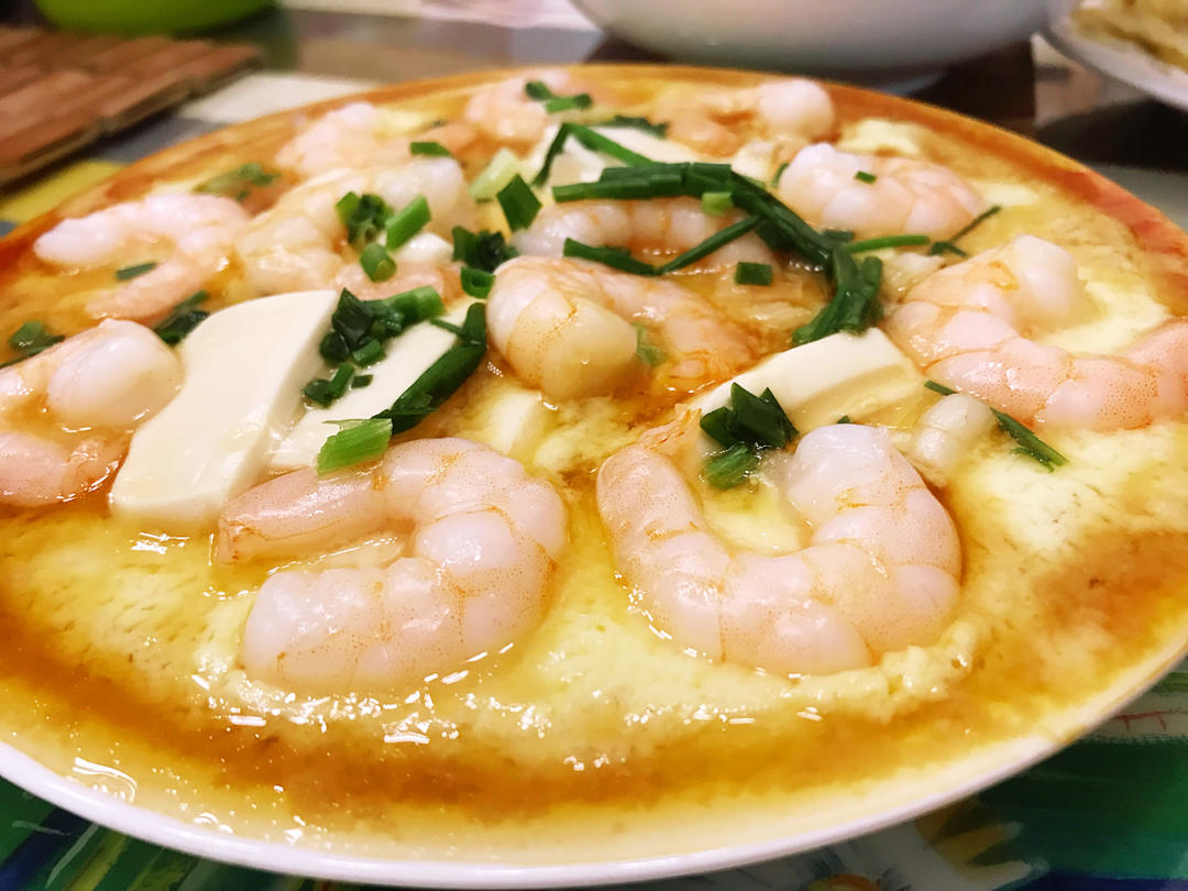 虾仁豆腐蒸水蛋