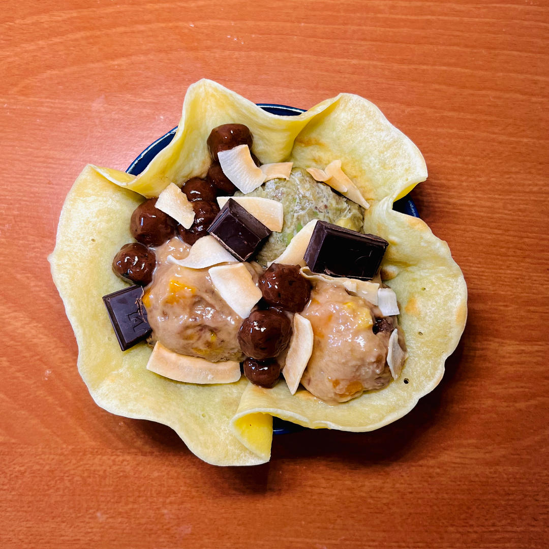 蜜桃猴做的冰淇淋小碗蛋筒皮平底锅版