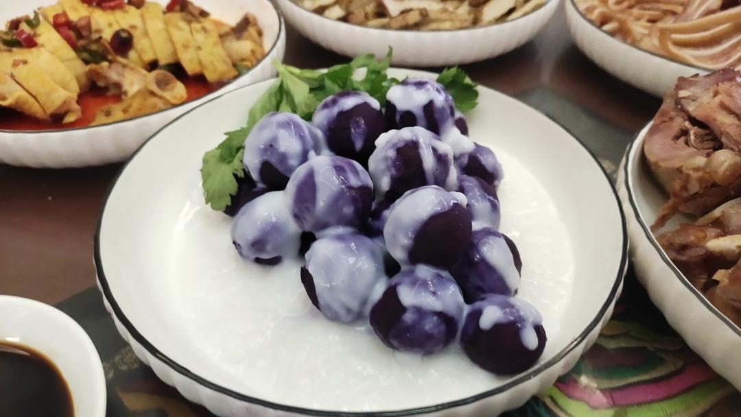 创意年夜菜|紫气东来  硕果累累（改良版奶香紫薯葡萄）