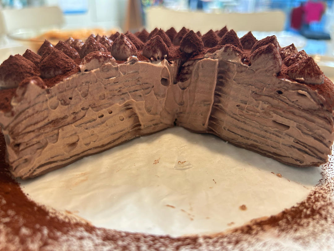 味道醇正的巧克力千层，100%成功的千层饼皮，有韧性不易破