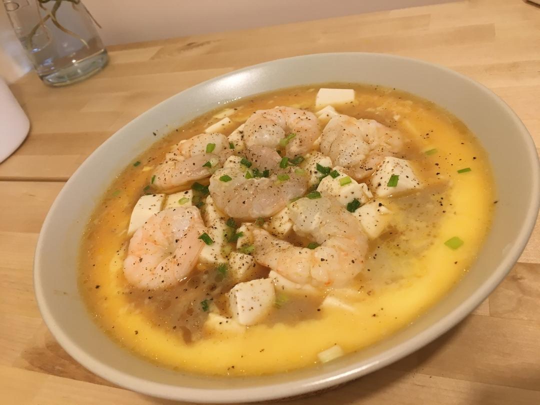 虾仁豆腐蒸水蛋