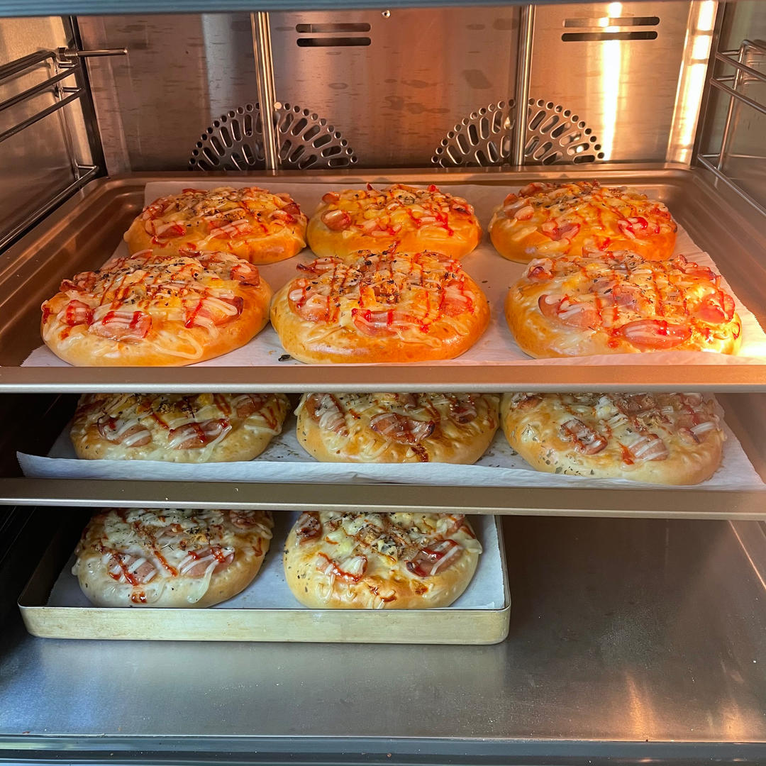 🍕快手简单｜一次发酵｜可可爱爱火腿披萨小面包｜学生早餐