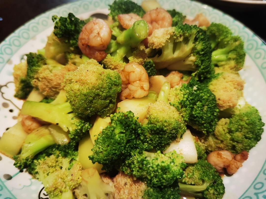挑战100道家常菜｜半荤｜西兰花炒虾仁