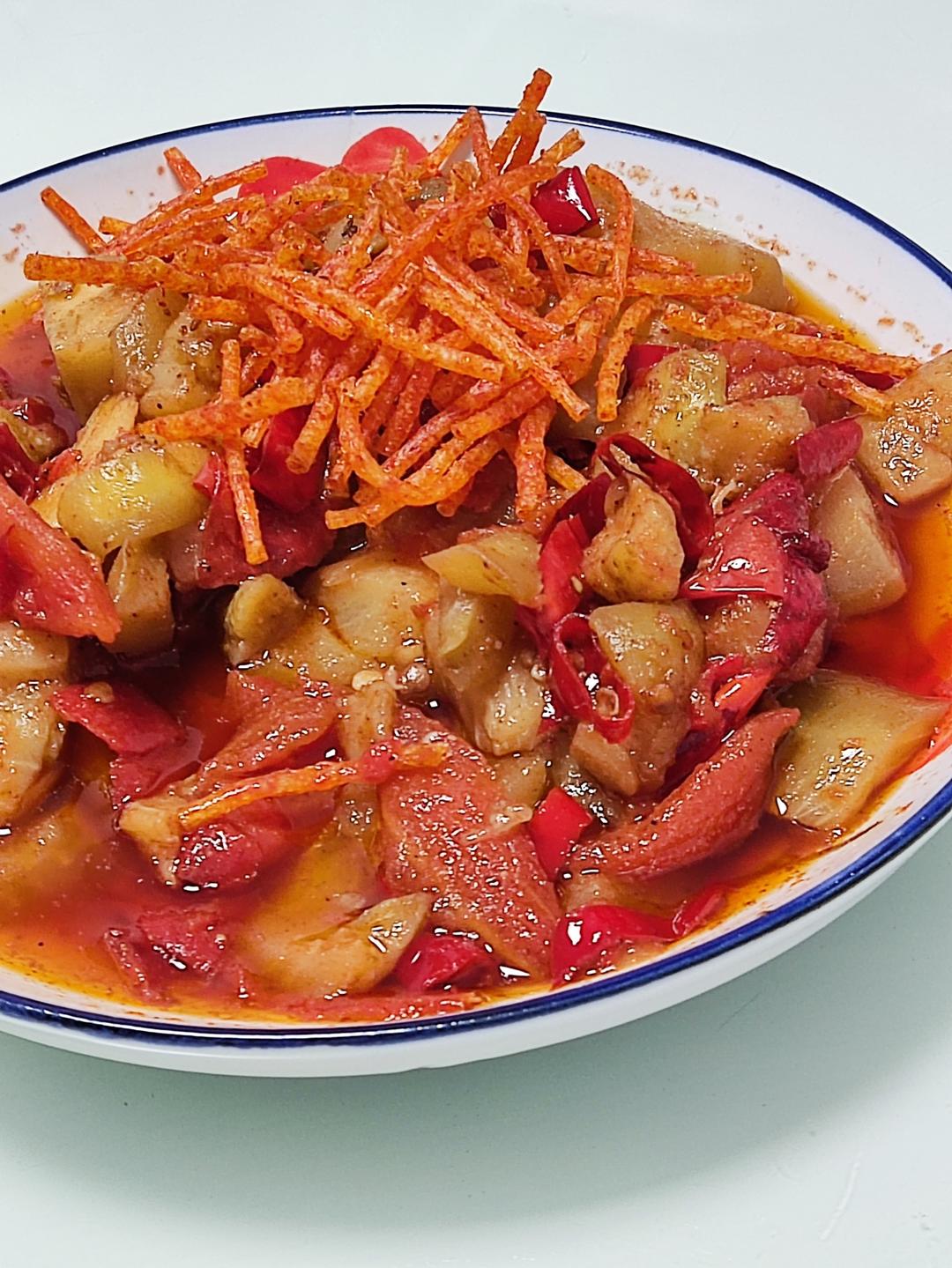 5分钟快手下饭菜#番茄炒茄子🍅番茄家族