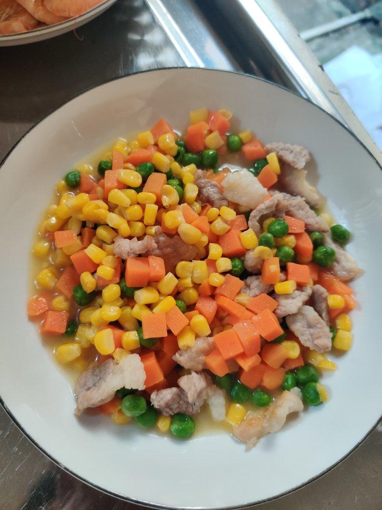 玉米胡萝卜炒肉沬