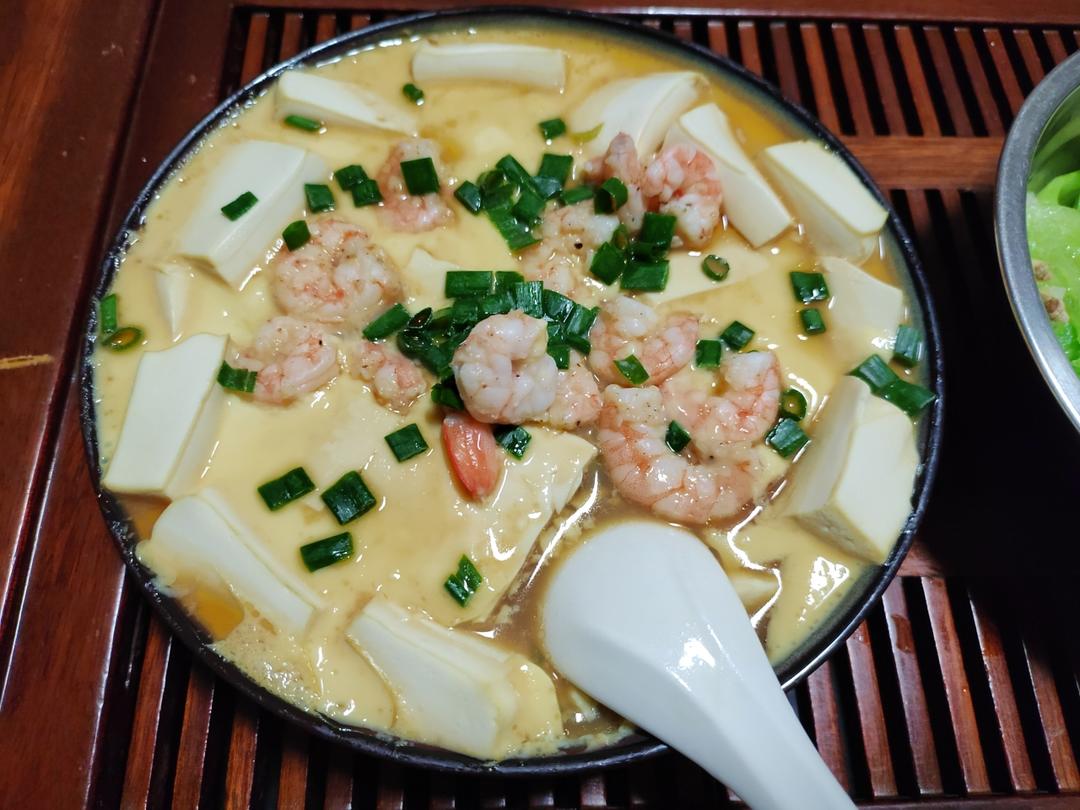 虾仁豆腐蒸水蛋