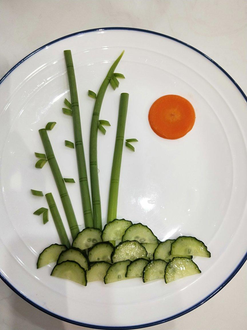 手机用户12658ych做的竹报平安蒜苔盘饰超级简单