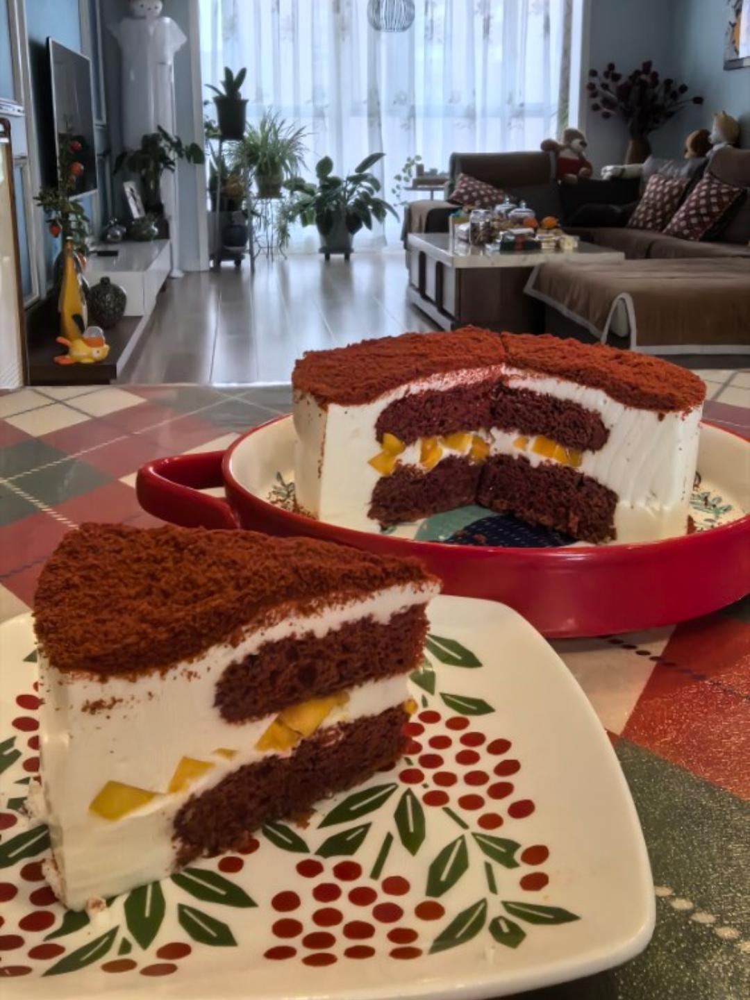 红丝绒酸奶慕斯蛋糕（母亲节蛋糕，零卡糖，自制酸奶，低脂健康，好吃不胖）