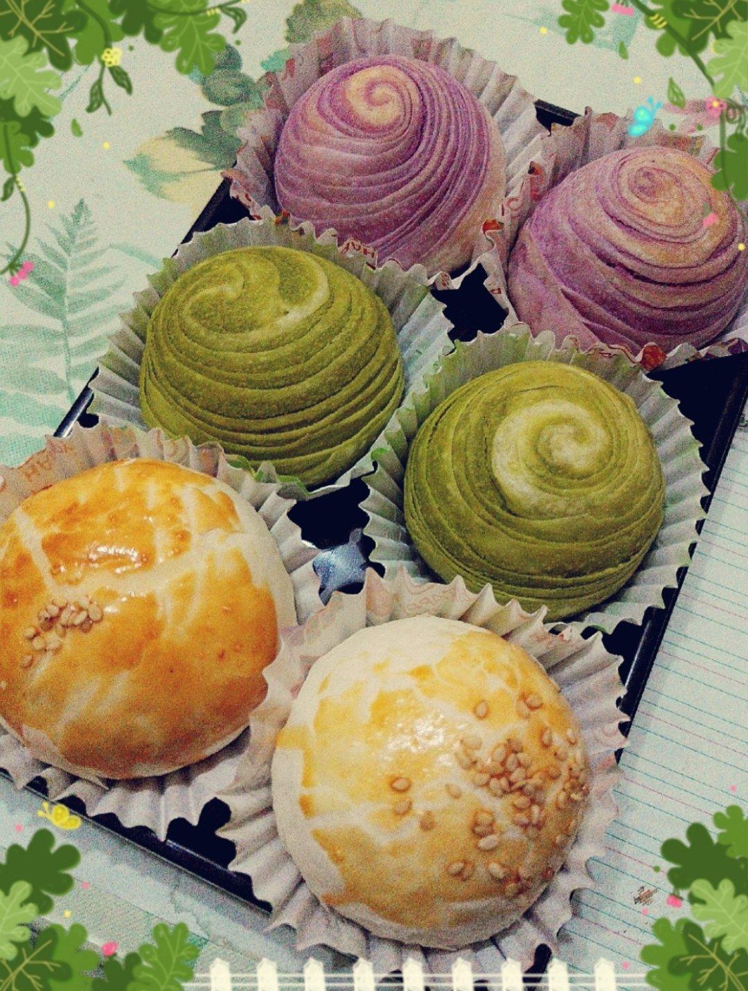 蛋黄酥~紫薯、抹茶、原味~花好月圆，中秋快乐~内附一次做六色蛋黄酥方法~