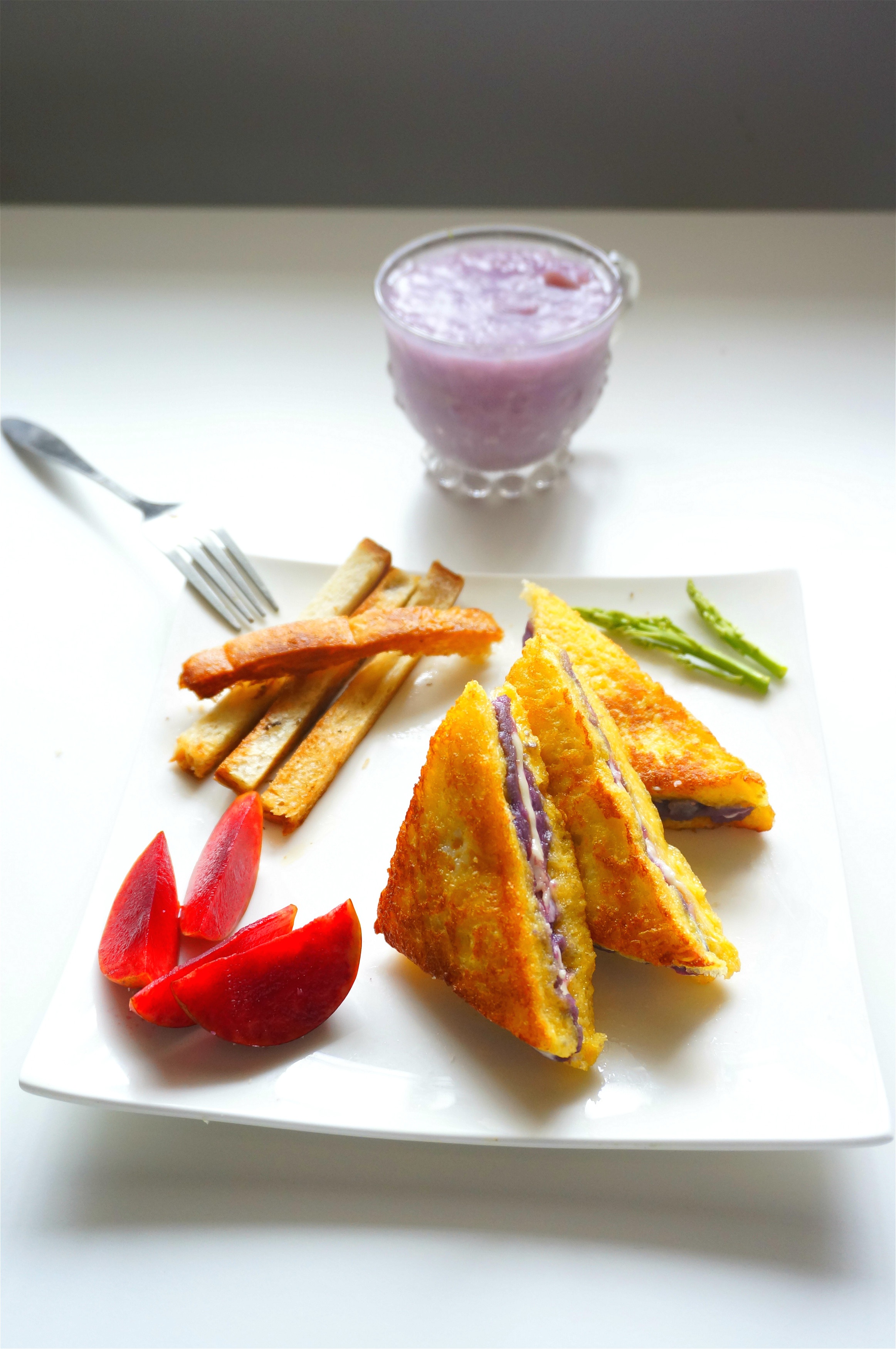 无油全麦紫薯西多士（快手健康早餐）