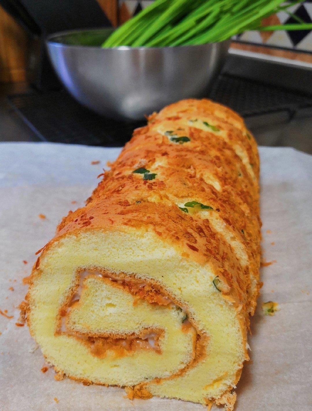 一贝贝做的香葱肉松肥蛋糕卷