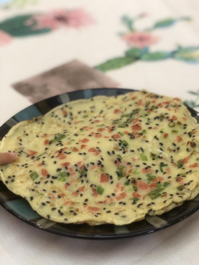 快手早餐葱花芝麻鸡蛋饼
