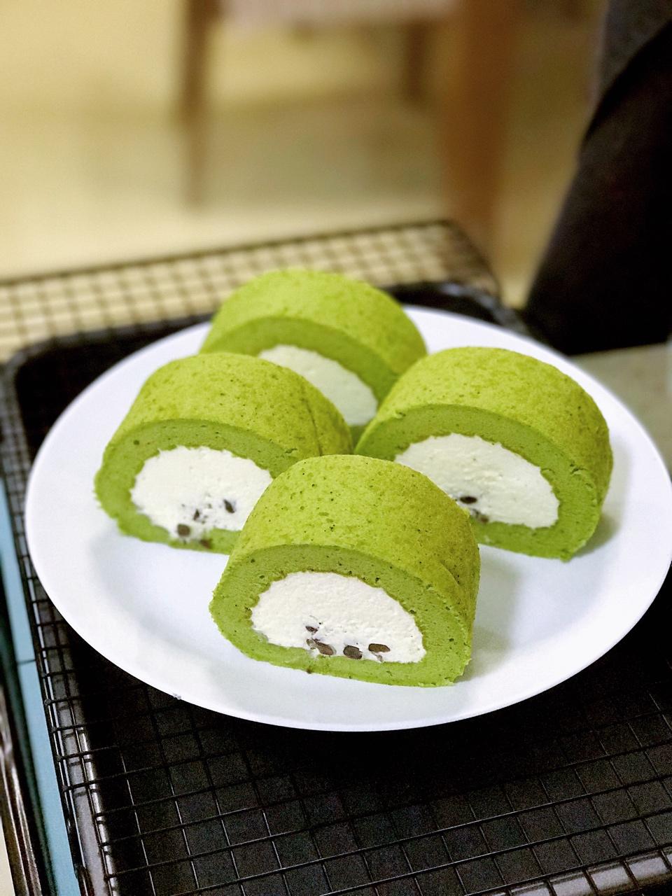 夜风yefeng做的抹茶蜜豆蛋糕卷