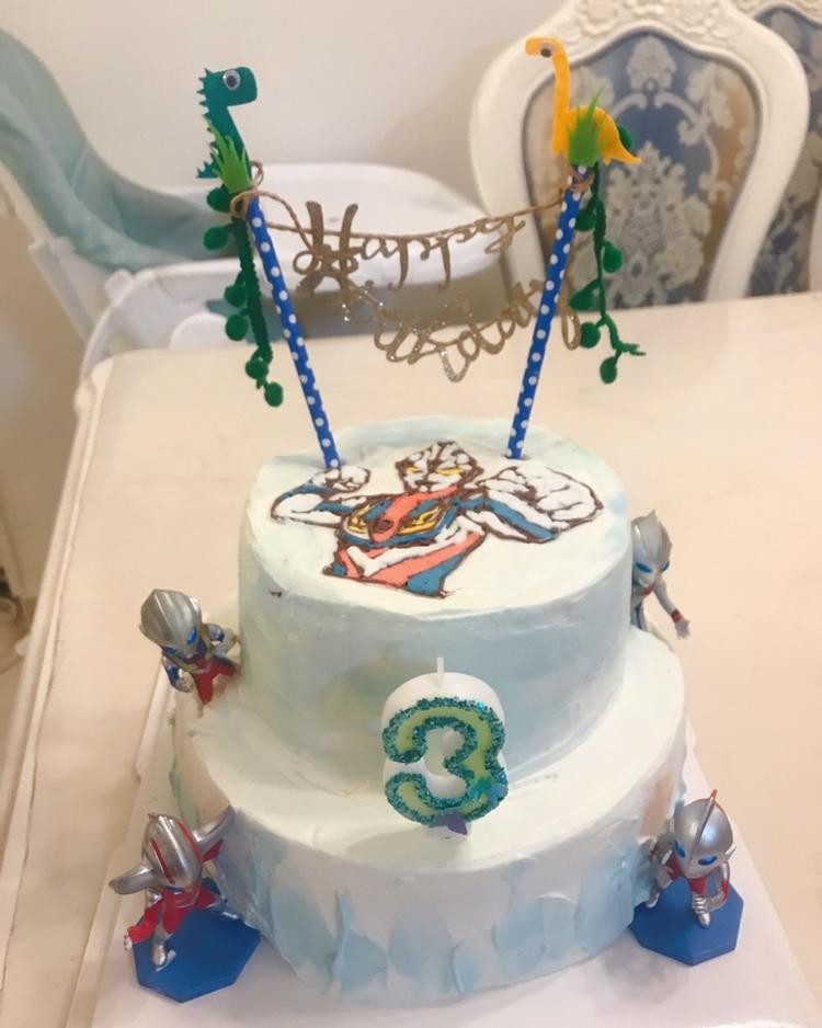 超级无敌美貌简单的刺绣风 奥特曼生日蛋糕