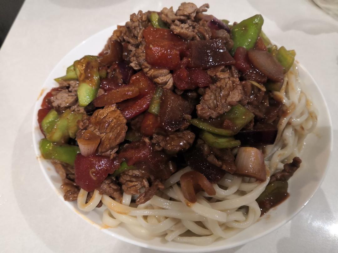 爆好吃❗孜然青椒牛肉盖浇面 兰州拉面馆里的味道❗