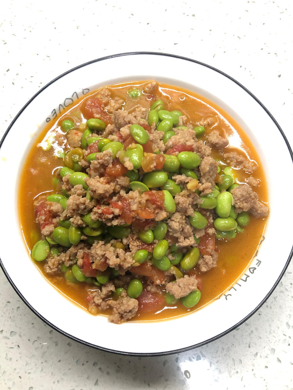 肉末番茄烧毛豆