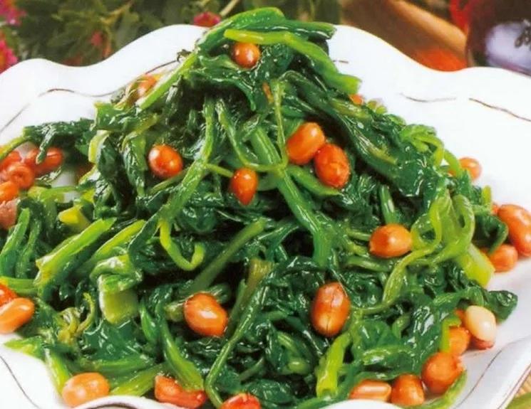 凉拌菠菜花生的做法