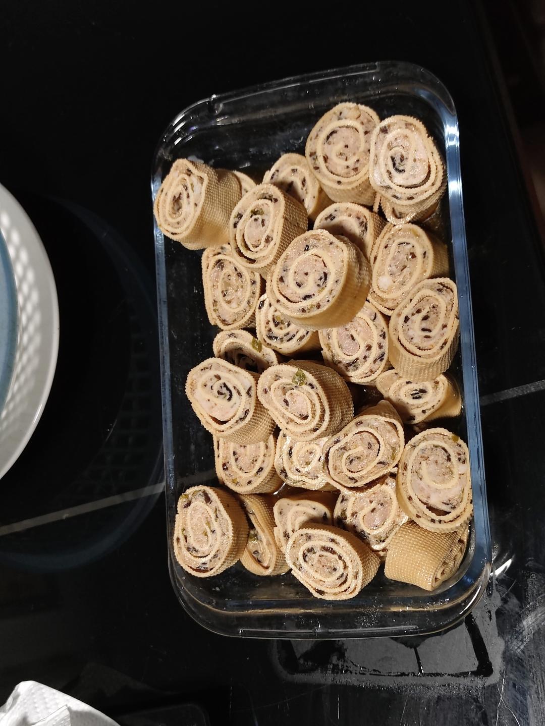 千张肉末卷，同庆楼鸡汁百叶包（蒸，煮，煎各种吃法）