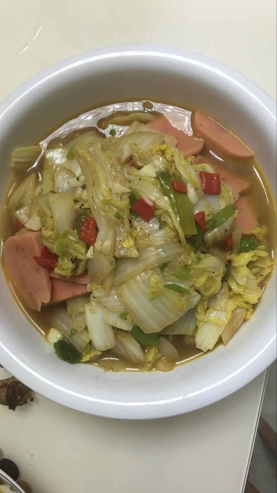 娃娃菜炒火腿的做法