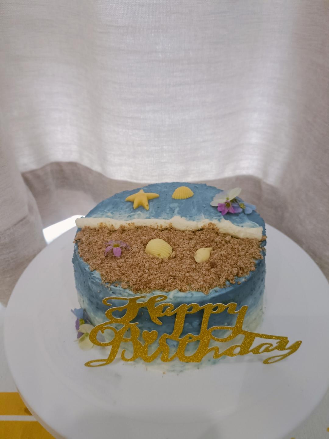 海滩纸杯蛋糕‼️不加色素‼️蓝色淡奶油这样做