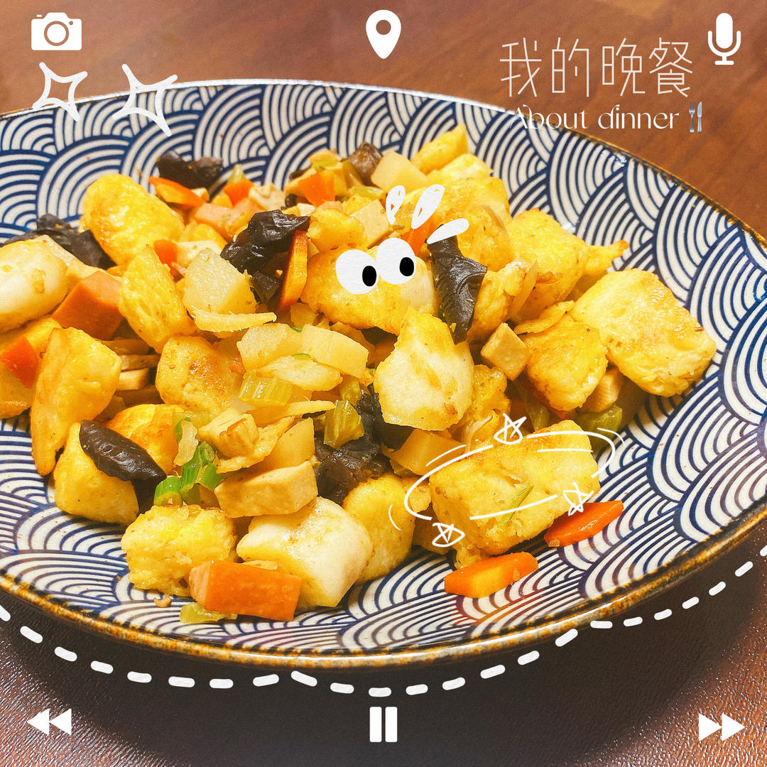 快手早餐～葱香孜然鸡蛋炒馍花